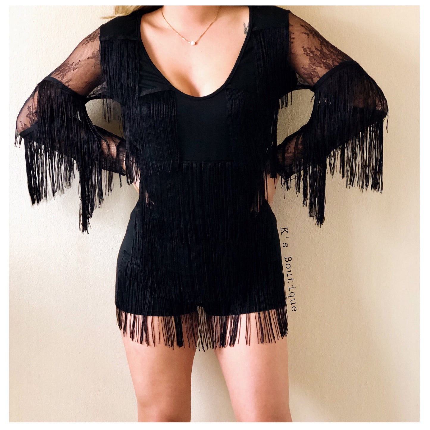 Fringes Black Romper